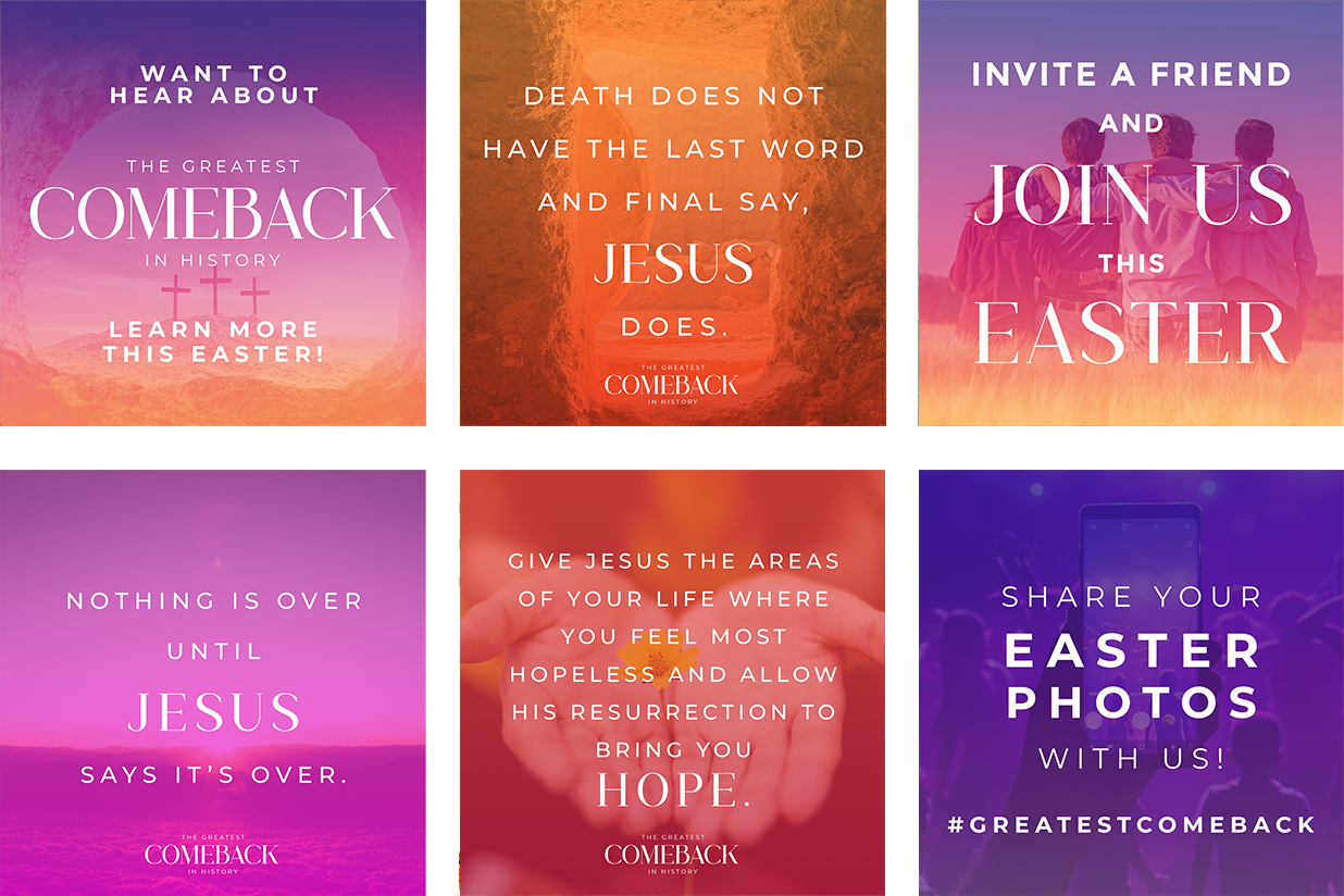 Outreach.com The Greatest Comeback In History Easter Sunday digital sermon series church kit small group study facebook instagram twitter social media graphics posts memes