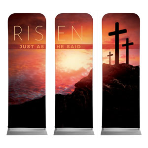 Risen Crosses Triptych 2' x 6' Sleeve Banner