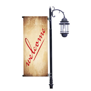 Red Script Welcome Light Pole Banners