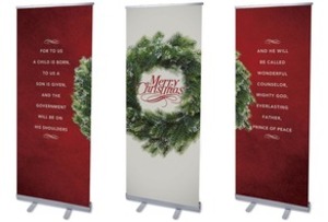 Merry Christmas Wreath Triptych 2'7" x 6'7"  Vinyl Banner