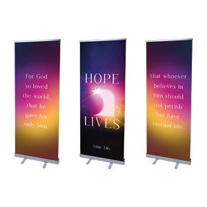 Hope Lives Tomb Triptych 2'7" x 6'7"  Vinyl Banner