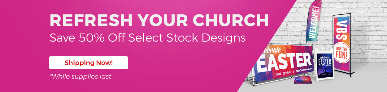 50% Off Sale Save on select stock banner designs while supplies last