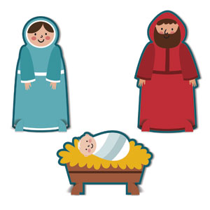 Kids Nativity Mary, Joseph and Jesus Freestanding Coroplast Art
