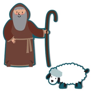 Kids Nativity Shepherd and Sheep Freestanding Coroplast Art