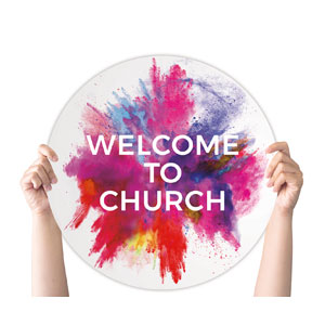 Color Burst Welcome Church Circle Handheld Signs