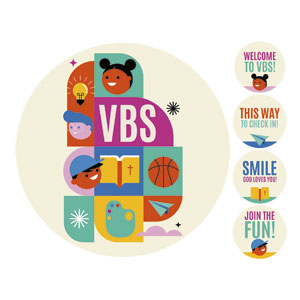 Modern Kids VBS Set Circle Handheld Signs