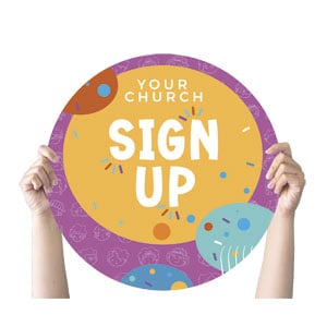 Confetti Kids Sign Up Circle Handheld Signs