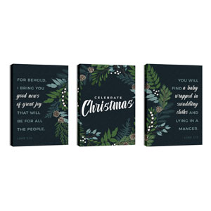 Christmas Floral Wreath Triptych 24in x 36in Canvas Prints