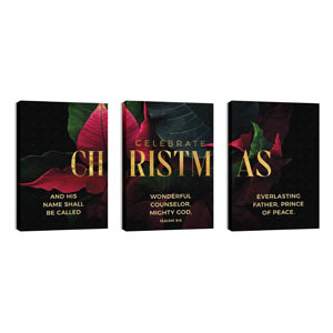 Christmas Poinsettia Triptych 24in x 36in Canvas Prints