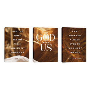 God With Us Manger Gold Triptych 24in x 36in Canvas Prints