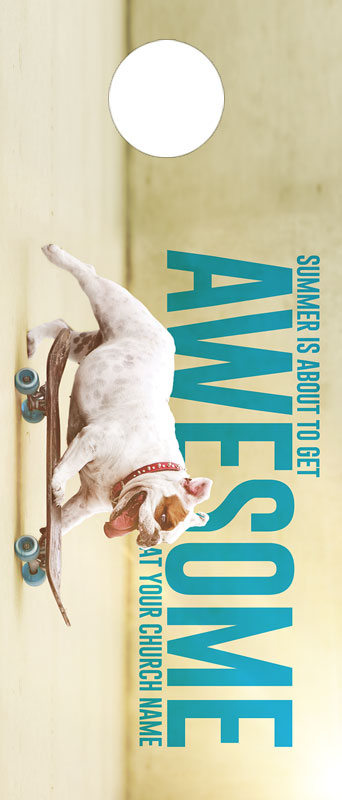 Door Hangers, Summer - General, Awesome Summer Dog, Standard size 3.625 x 8.5, with 3 per 8.5 x 11 sheet