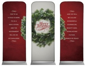 Merry Christmas Wreath Triptych 2'7" x 6'7" Sleeve Banners