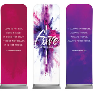 Love Never Fails Triptych 2' x 6' Sleeve Banner