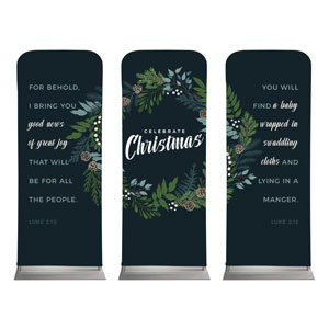 Christmas Floral Wreath Triptych 2'7" x 6'7" Sleeve Banners
