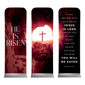 He Is Risen Tomb Cross Triptych 2' x 6' Sleeve Banner