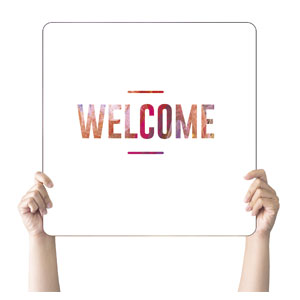 White and Bright Welcome Hand Held Square Handheld Signs