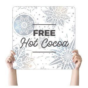 Foil Snowflake White Cocoa Square Handheld Signs