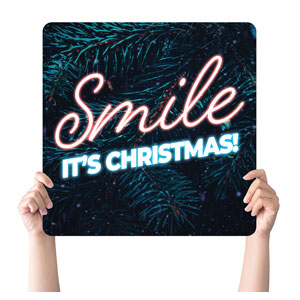 CMU Neon Christmas Smile Square Handheld Signs