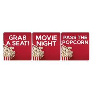 Movie Night Popcorn Set Square Handheld Signs