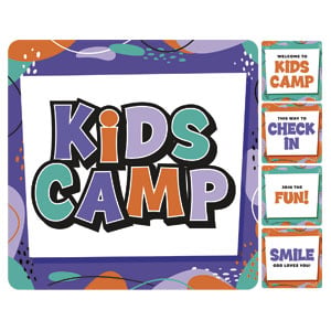 Kids Camp Purple Set Square Handheld Signs