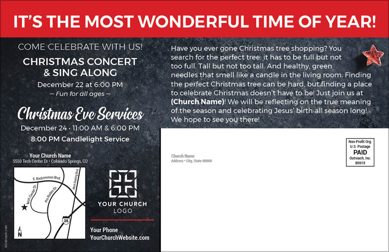 Christmas Sprig Tree Postcard - Church Postcards - Outreach Marketing