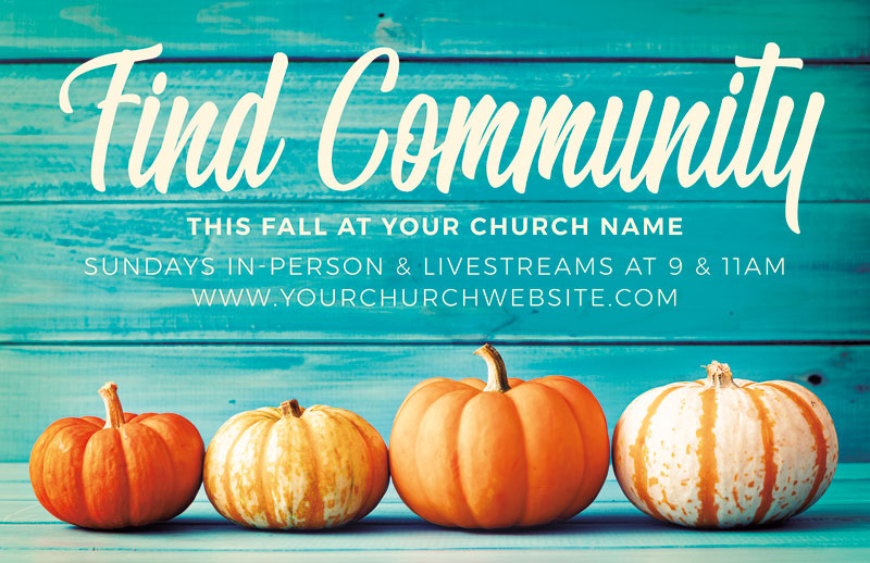 Church Postcards, Fall - General, Find Community Pumpkins, 5.5 X 8.5