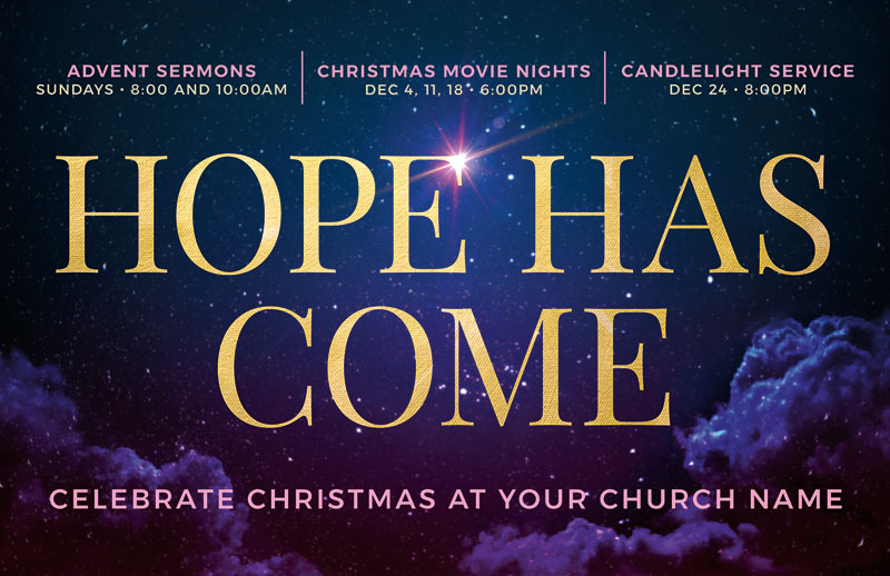 Church Postcards, Christmas, Hope Has Come Sky, 5.5 X 8.5