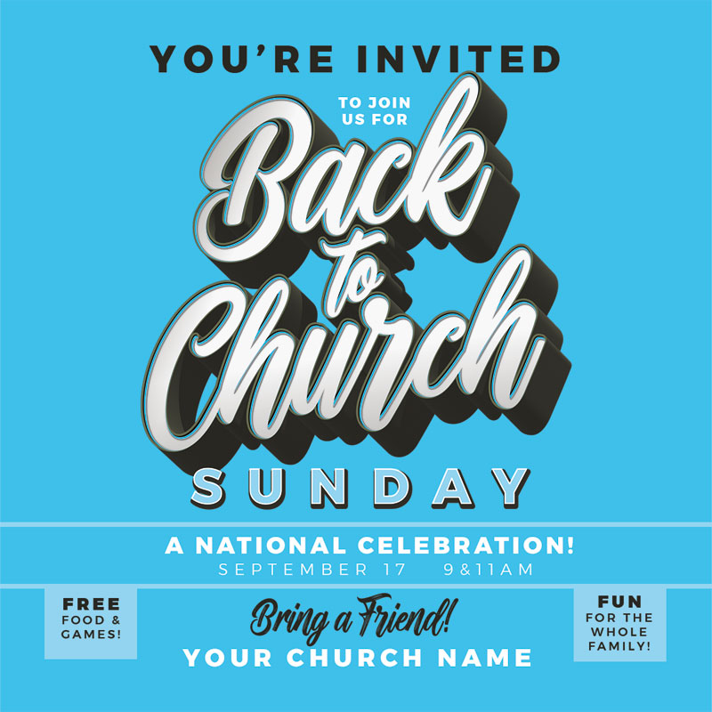 InviteCards, Back To Church Sunday, Back to Church Sunday Celebration Blue, 3.75 x 3.75