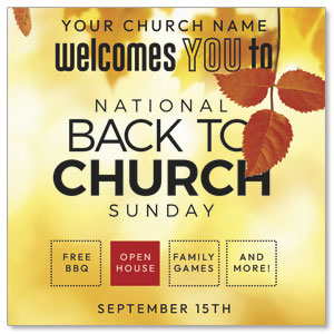 Back to Church Welcomes You Orange Leaves 3.75" x 3.75" Square InviteCards