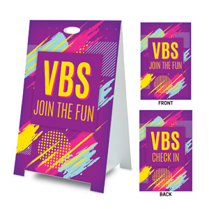VBS Neon Check In Coroplast A-Frame