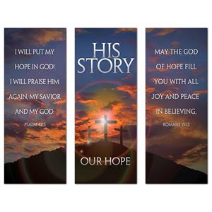 His Story Our Hope Triptych 2'7" x 6'7"  Vinyl Banner