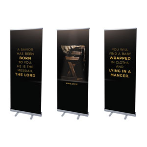 Gold Christmas Manger Triptych 2'7" x 6'7"  Vinyl Banner