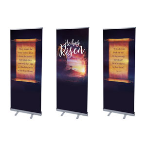 Dramatic Tomb Easter Triptych 2'7" x 6'7"  Vinyl Banner