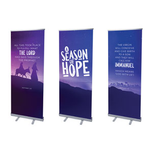 A Season Of Hope Purple Triptych 2'7" x 6'7"  Vinyl Banner
