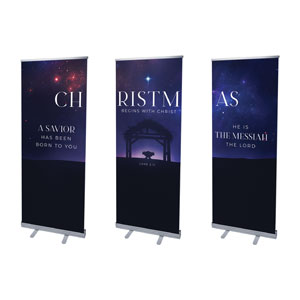Begins With Christ Manger Triptych 2'7" x 6'7"  Vinyl Banner