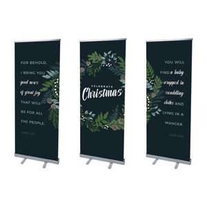 Christmas Floral Wreath Triptych 2'7" x 6'7"  Vinyl Banner
