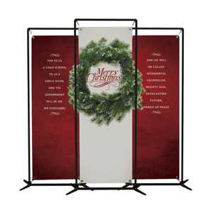 Merry Christmas Wreath Triptych 2' x 6' Banner