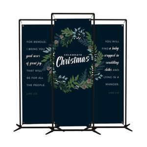 Christmas Floral Wreath Triptych 2' x 6' Banner