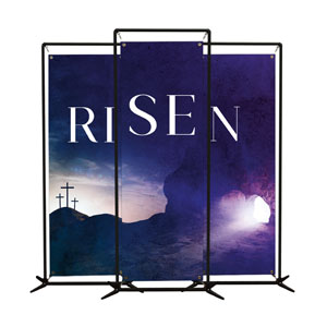 Risen Cross Tomb Triptych 2' x 6' Banner