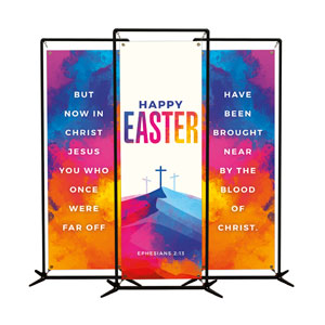 Colorful Easter Crosses Triptych 2' x 6' Banner