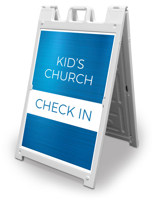 Banners, Directional, Blue Kids Church Check In, 2' x 3'