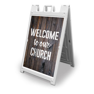 Dark Wood Welcome To Our Church 2' x 3' Street Sign Banners