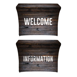 Dark Wood Welcome Information Stretch Table Covers