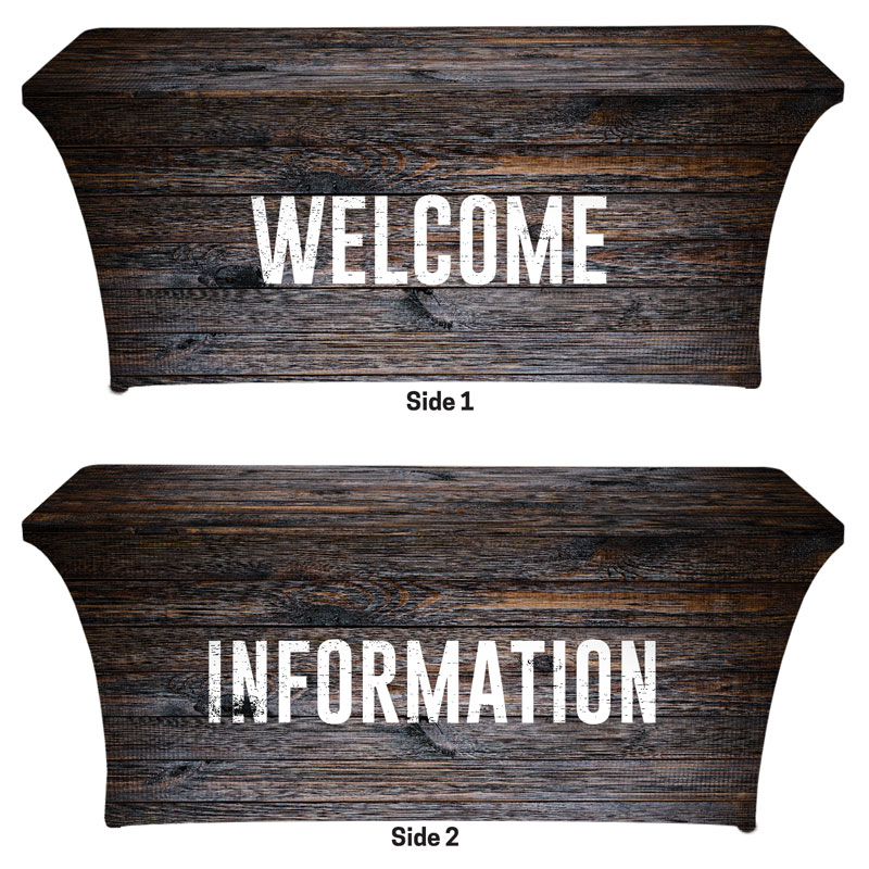 Table Covers, Directional, Dark Wood Welcome Information, 6'