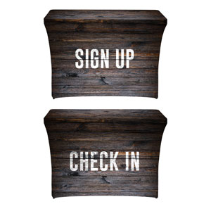 Dark Wood Sign Up Check In Stretch Table Covers