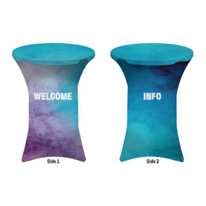Blue Stucco Welcome Information Stretch Table Covers