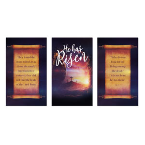 Dramatic Tomb Easter Triptych 3 x 5 Vinyl Banner