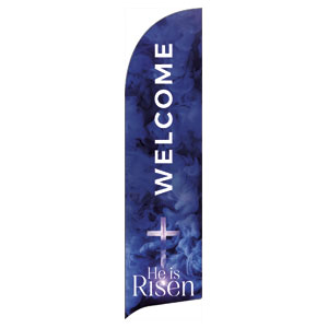 He Is Risen Blue Smoke Flag Banner