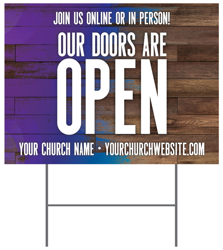 Colorful Wood Doors Are Open Yard Sign - Church Banners - Outreach ...