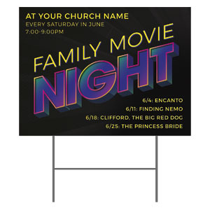 Family Movie Night Neon YardSigns